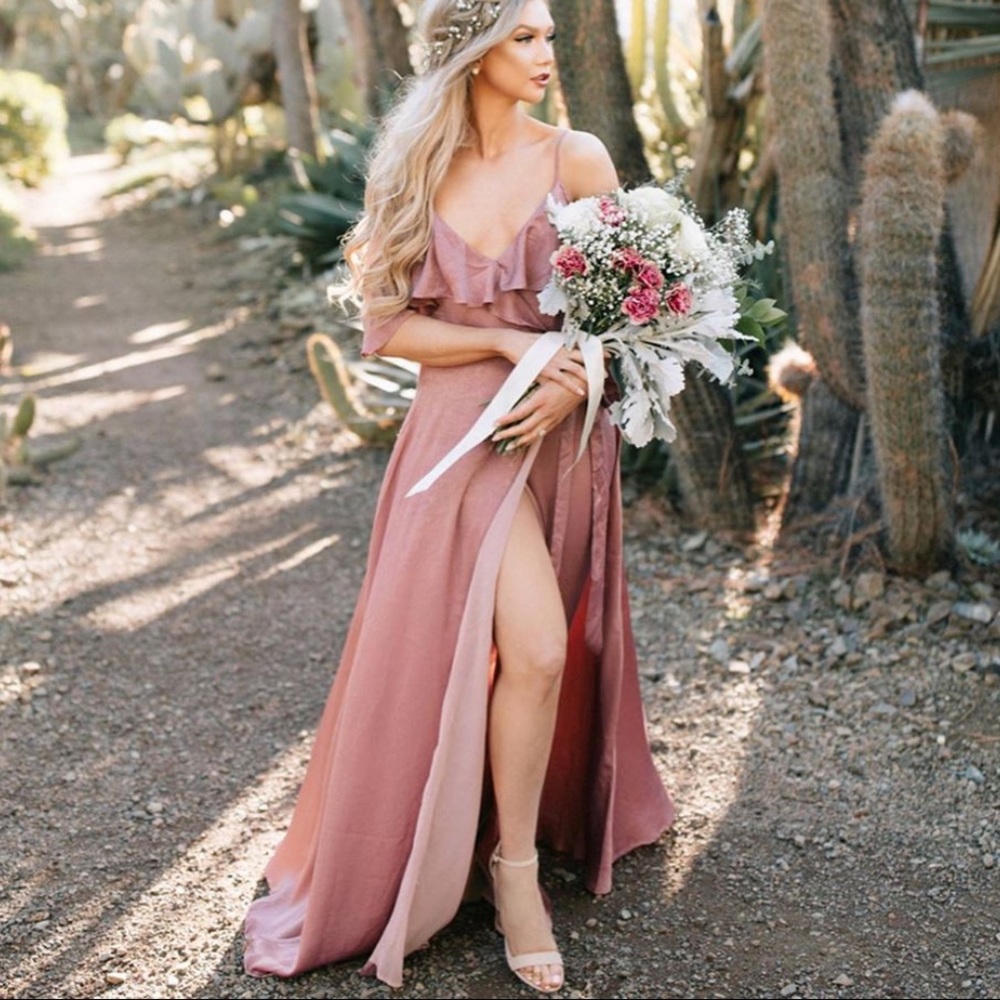 NWOT Lulu’s Moriah Rose Satin Wrap Maxi Dress